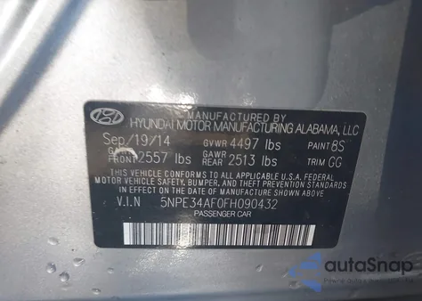 2015 Hyundai Sonata Sport z USA, uszkodzony, nr VIN 5NPE34AF0FH090432